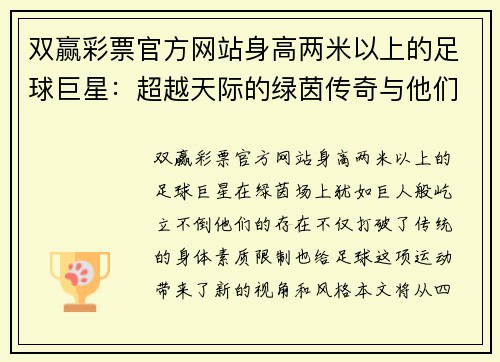 双赢彩票官方网站身高两米以上的足球巨星：超越天际的绿茵传奇与他们的足球之路