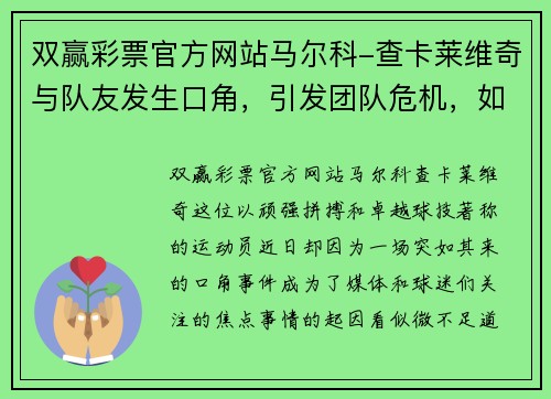 双赢彩票官方网站马尔科-查卡莱维奇与队友发生口角，引发团队危机，如何走出困境？ - 副本